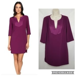 Womens Trina Turk 169307 Tara Shift Dress Plum Blossom Purple Pockets V Neck 2